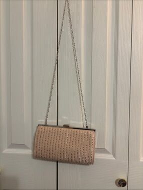 Estee and Lilly Beaded Evening Clutch with Chain (Blush and Silver)